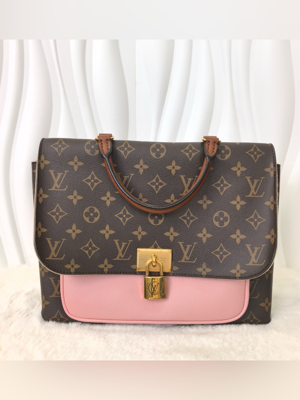Louis Vuitton Marignan Monogram Satchel with Pink Front Pocket and Brown Trim